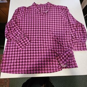 Denim&Co Pink Houndstooth Blouse